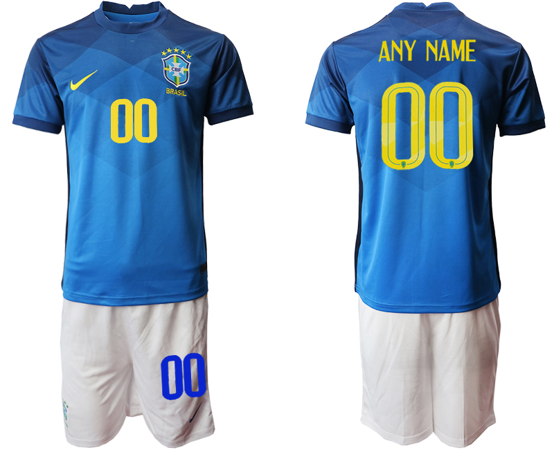 Men 2020-2021 Season National team Brazil away  blue customized Soccer Jersey->brazil jersey->Soccer Country Jersey
